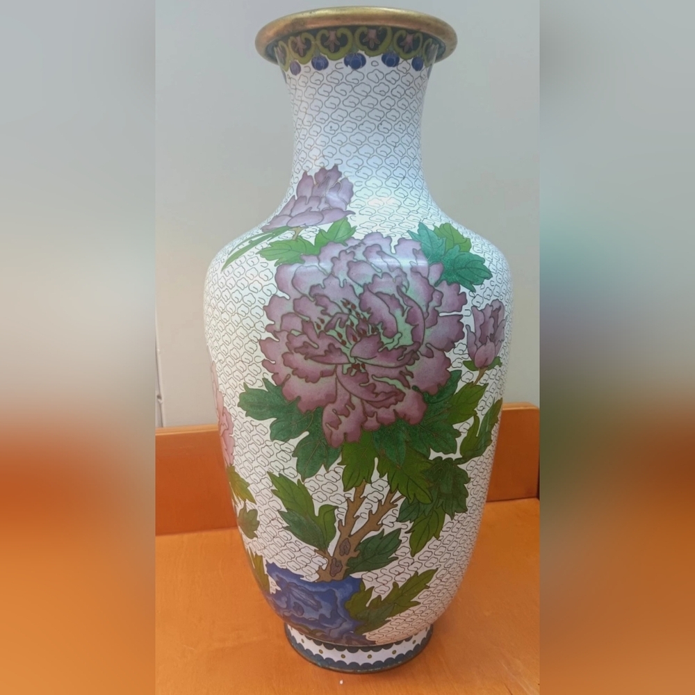 China Royal Copper Cloisonne Enamel Vase Vintage